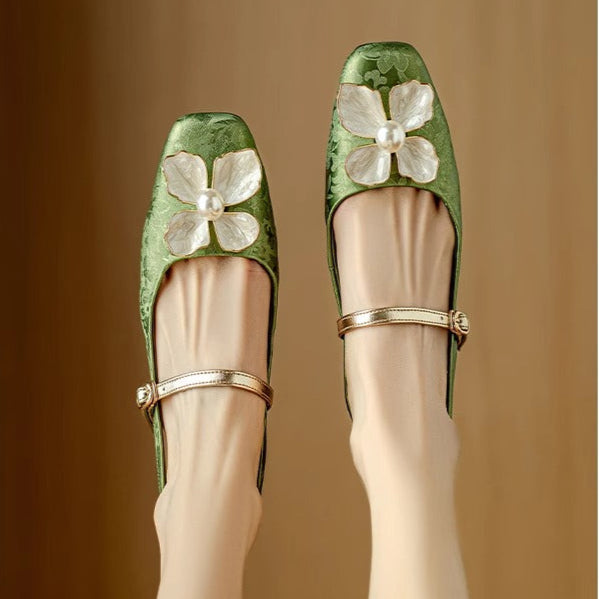 Women's Floral Slingback Square Toe Block Heel Pumps