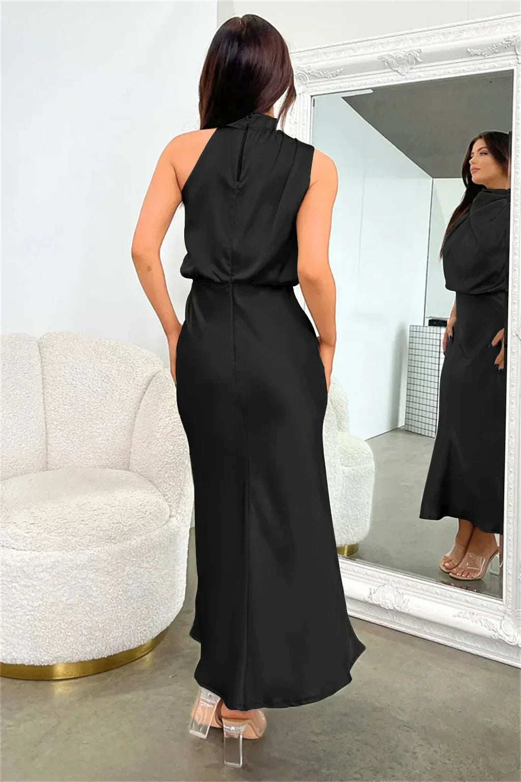 Women's Satin Halter Evening Maxi Dress