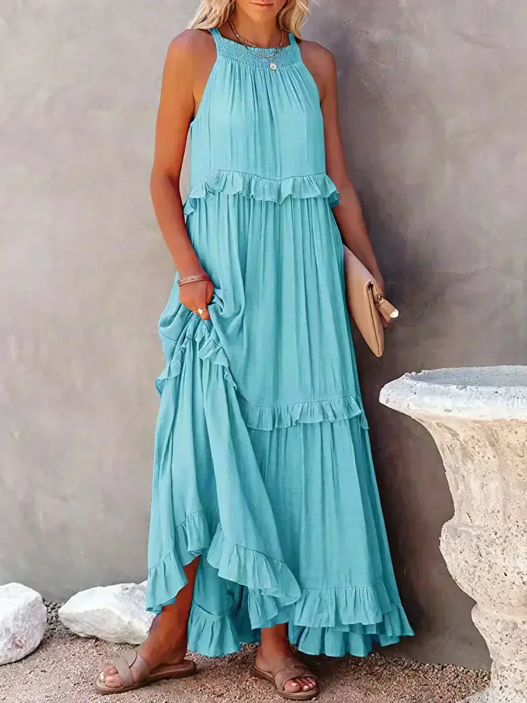 Women's Sleeveless Ruffle Day-to-Evening Midi Dress