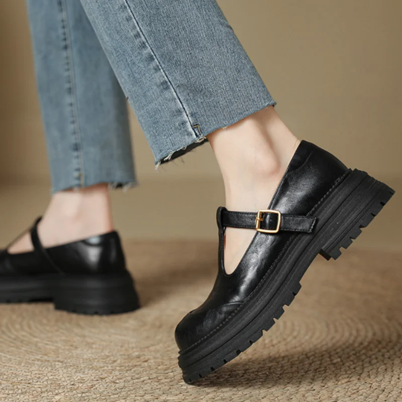 Women's T-Bar Mary Jane Brogue Round Toe Low Heel