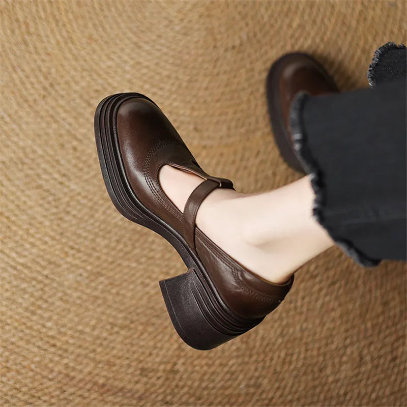 Women's Mary Jane Block Heel Pumps Round Toe