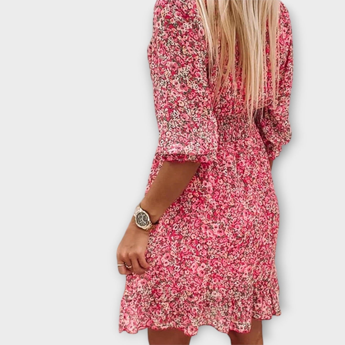 Women's Floral Puff Sleeve Summer Midi Dress