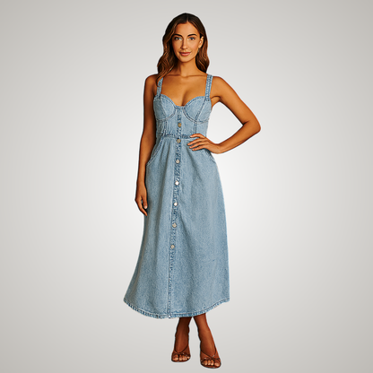 Women's Sleeveless Denim Casual Midi Dress