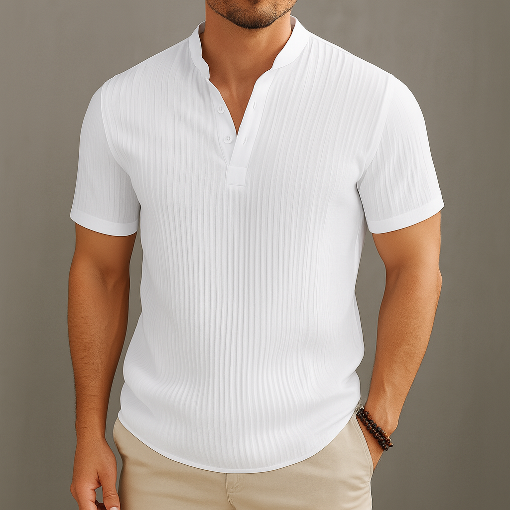 Caldero Linen Band Collar Popover Shirt