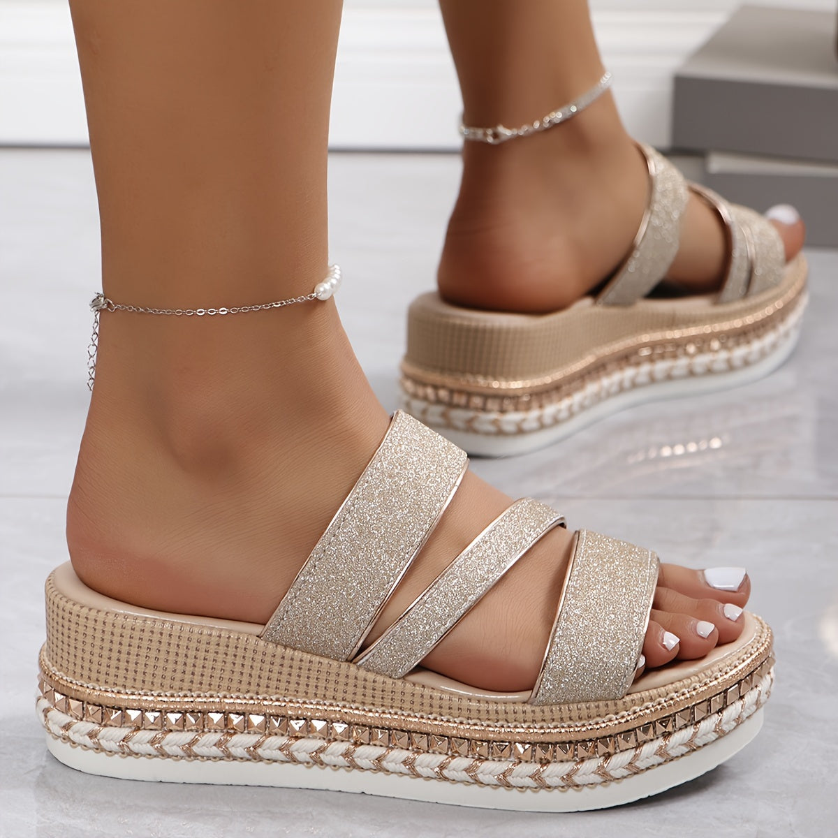Women's Beige Flat Sandals