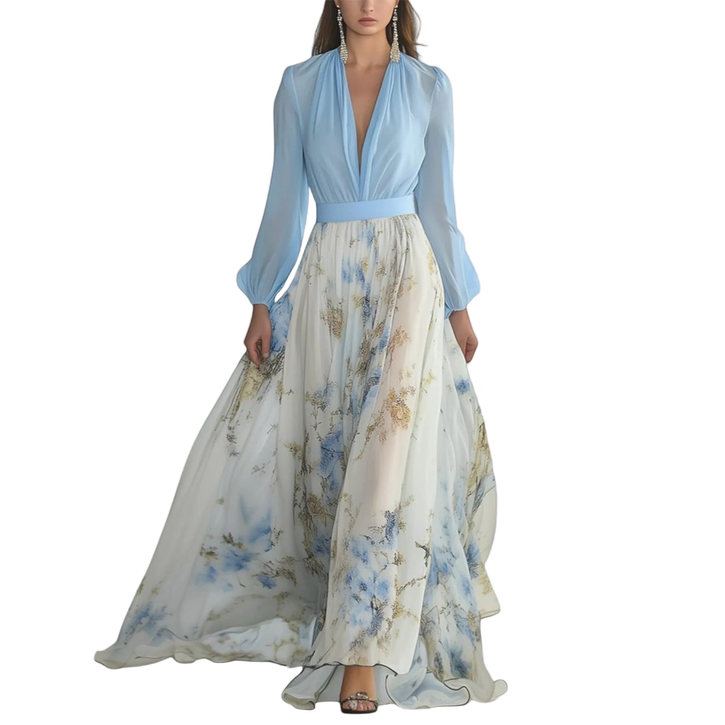 Women's Floral Print V-Neck Maxi Dress