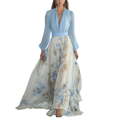 Women's Floral Print V-Neck Maxi Dress