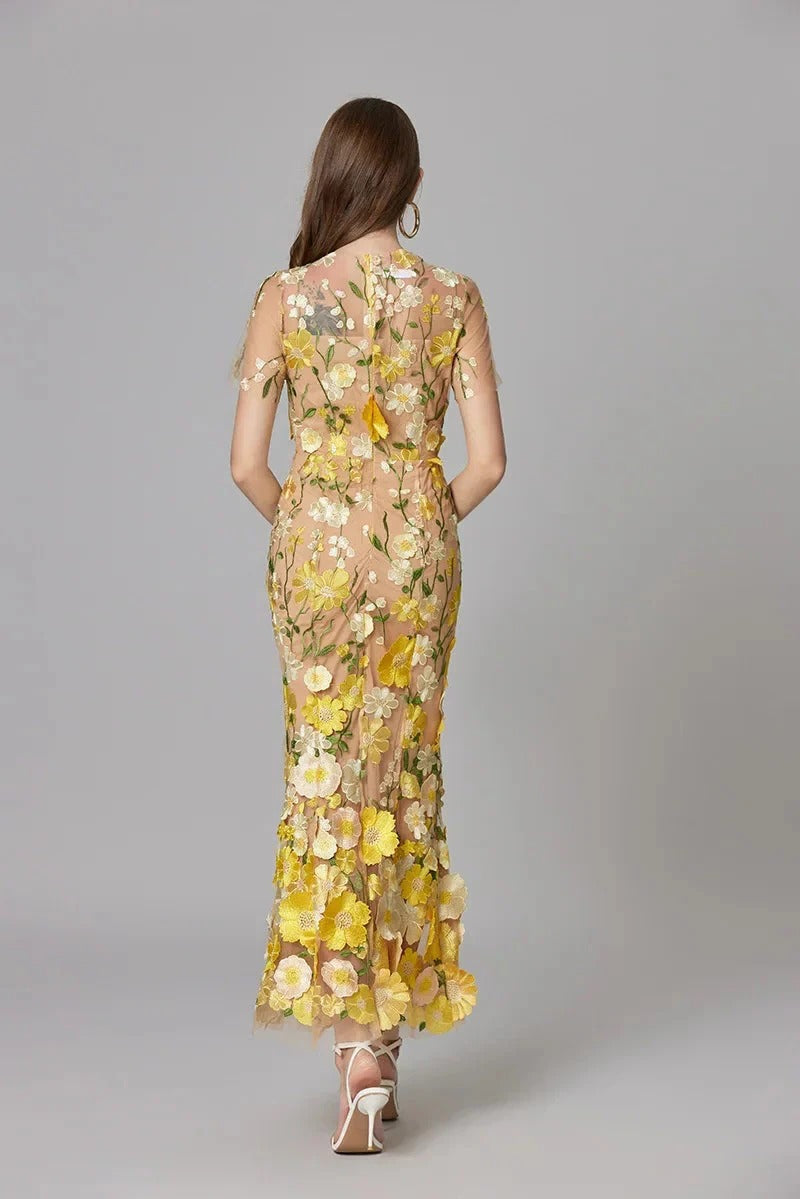 Women's Floral Appliqué Summer Gala Maxi Dress