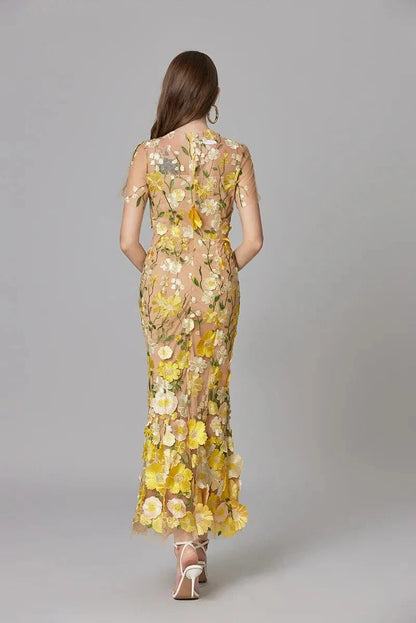 Women's Floral Appliqué Summer Gala Maxi Dress