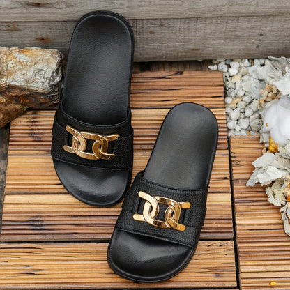 Women's Black Slip-On Flat Sandals