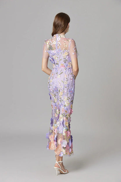 Women's Floral Appliqué Summer Gala Maxi Dress