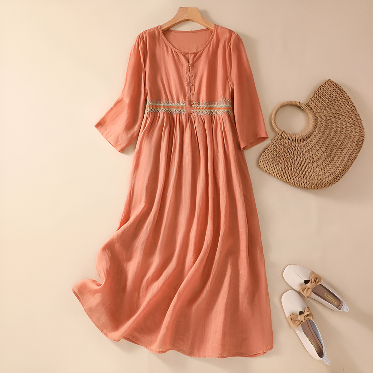 Women's Embroidered Casual Summer Midi Dress