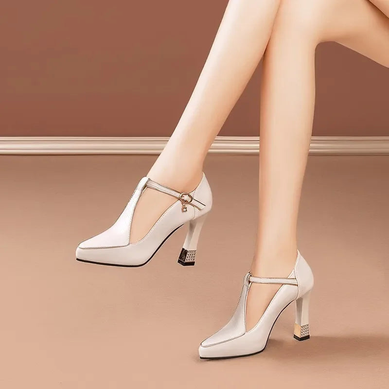 Bellara Leather Block Heels with Buckle
