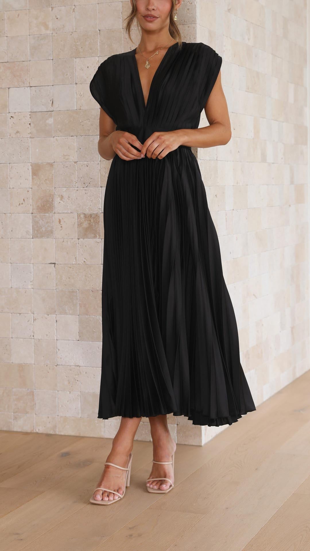 Women's Pleated Formal Evening Maxi Dress