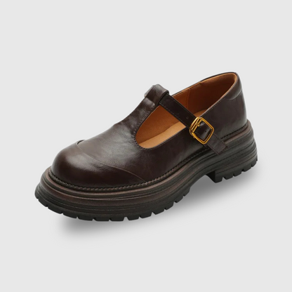 Women's T-Bar Mary Jane Brogue Round Toe Low Heel