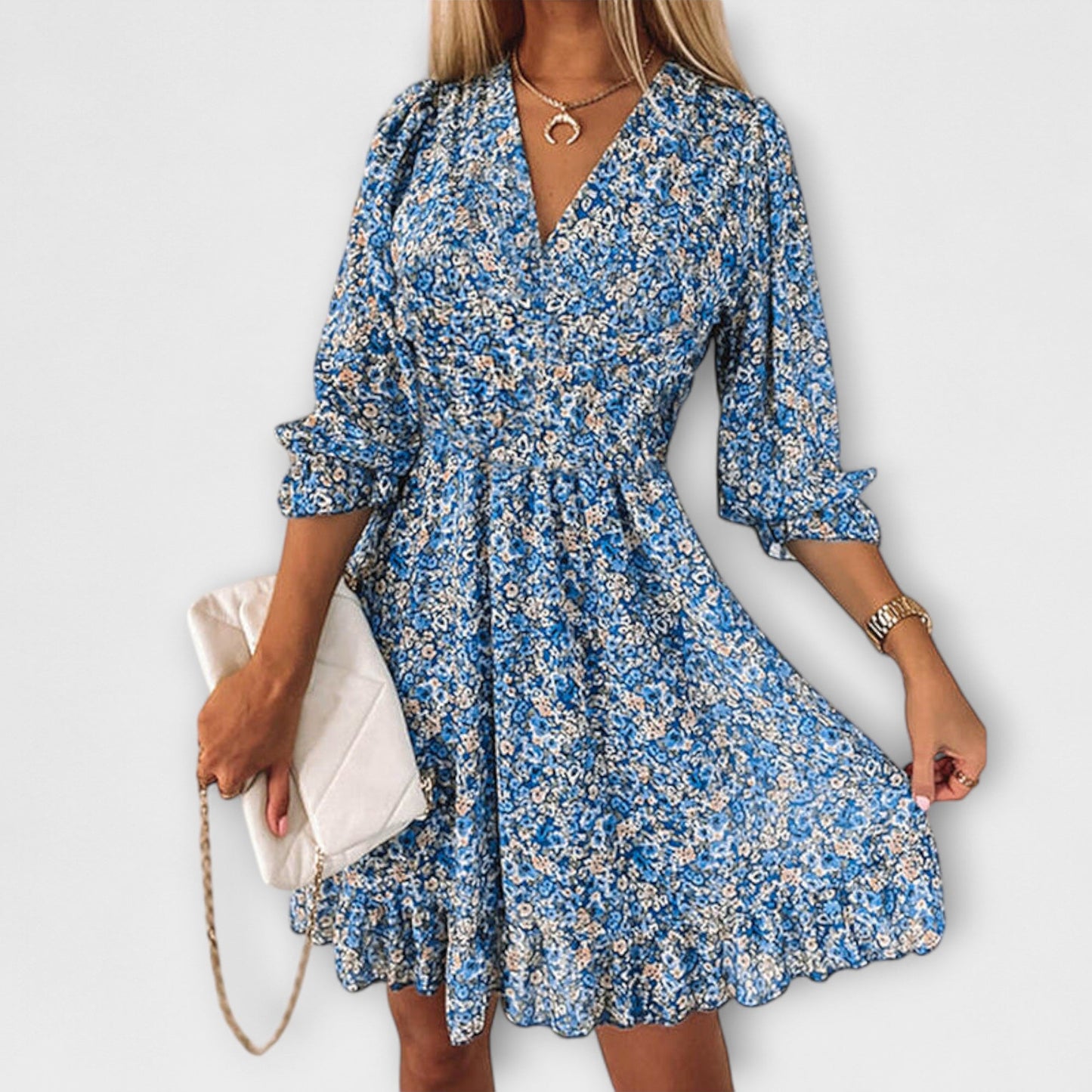 Women's Floral Puff Sleeve Summer Midi Dress