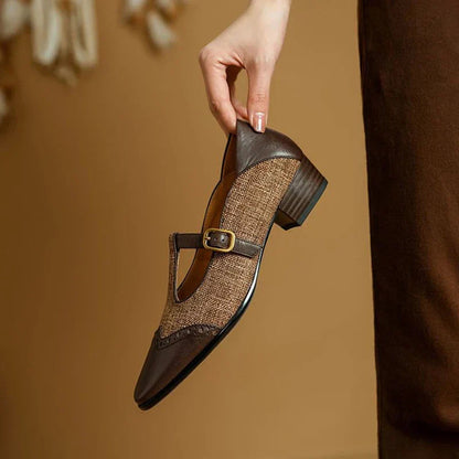 Women's Two-Tone T-Strap Mary Jane Vintage Low Heel