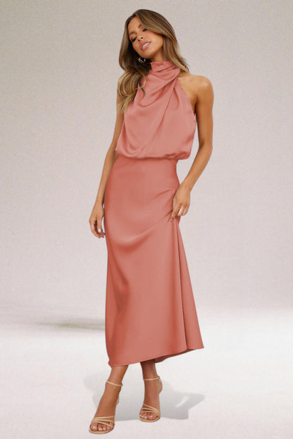 Women's Halter Neck Evening Midi Dress