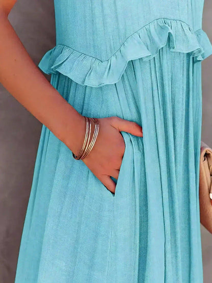 Women's Sleeveless Ruffle Day-to-Evening Midi Dress