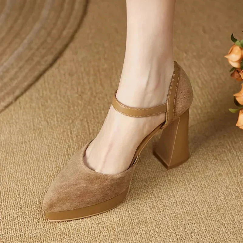 Women's Platform Block Heel Pumps Ankle Strap High Heels