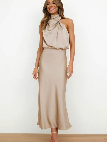 Women's Satin Halter Evening Maxi Dress