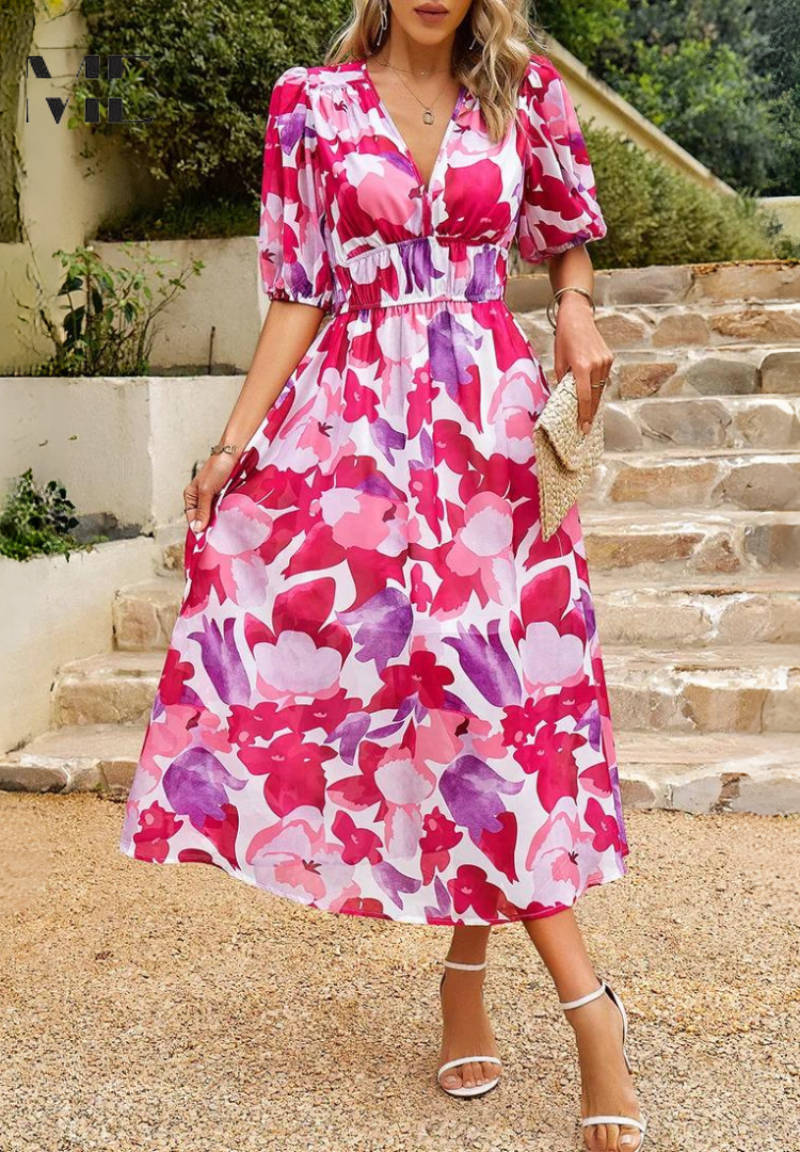 Women's Floral Print Casual Midi Dress