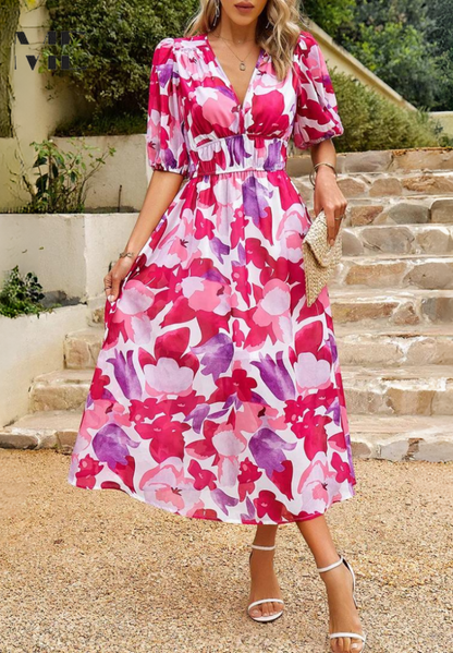 Women's Floral Print Casual Midi Dress