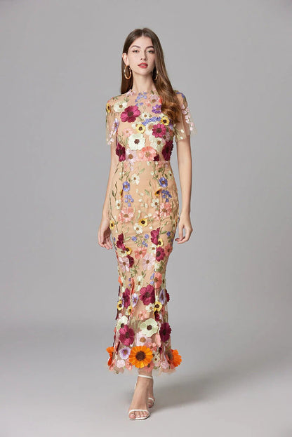 Women's Floral Appliqué Summer Gala Maxi Dress