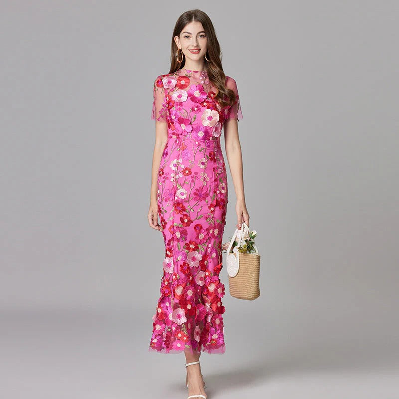 Women's Floral Appliqué Summer Gala Maxi Dress