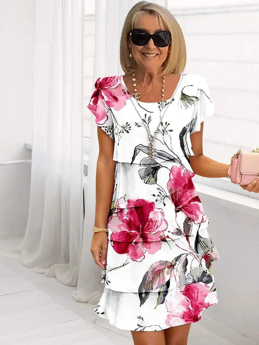 Women's Floral Ruffled Midi Dress