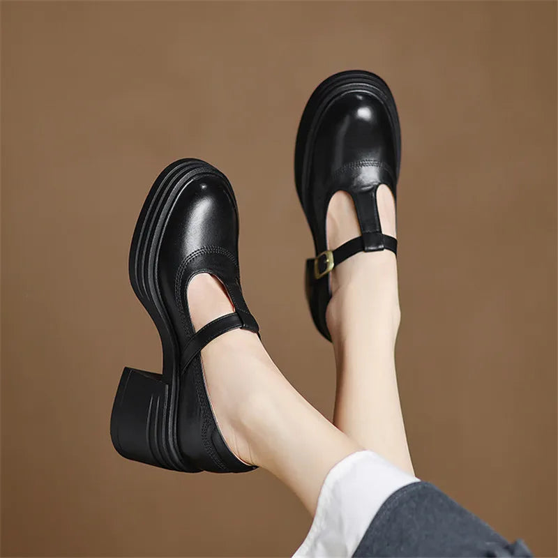 Women's Mary Jane Block Heel Pumps Round Toe