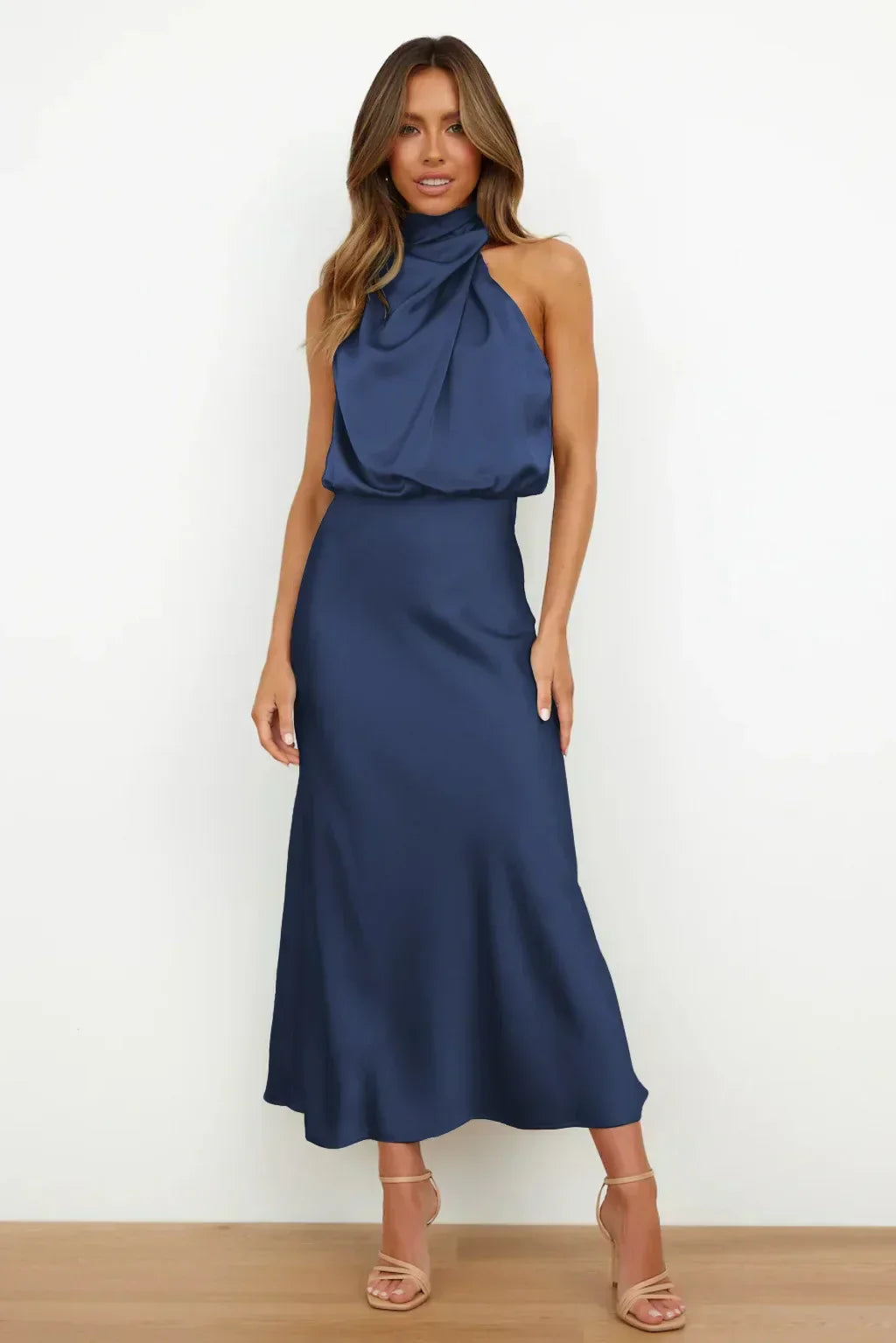 Women's Satin Halter Evening Maxi Dress