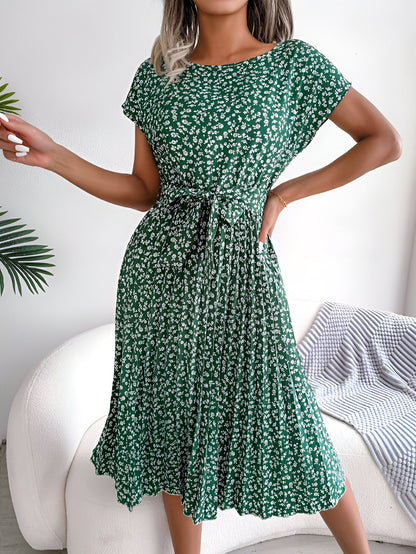 Women's Floral Pleated Summer Midi Dress
