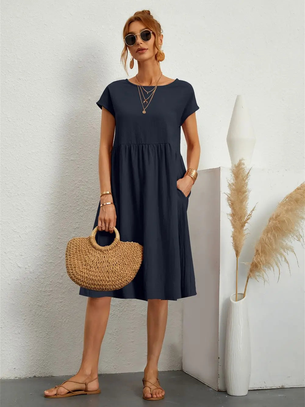 Women's Pocket Casual Day Midi Dress