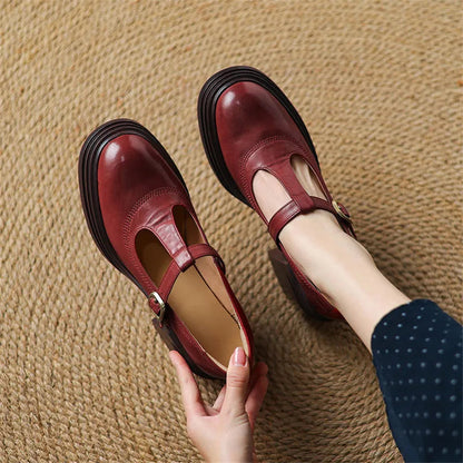 Women's Mary Jane Block Heel Pumps Round Toe