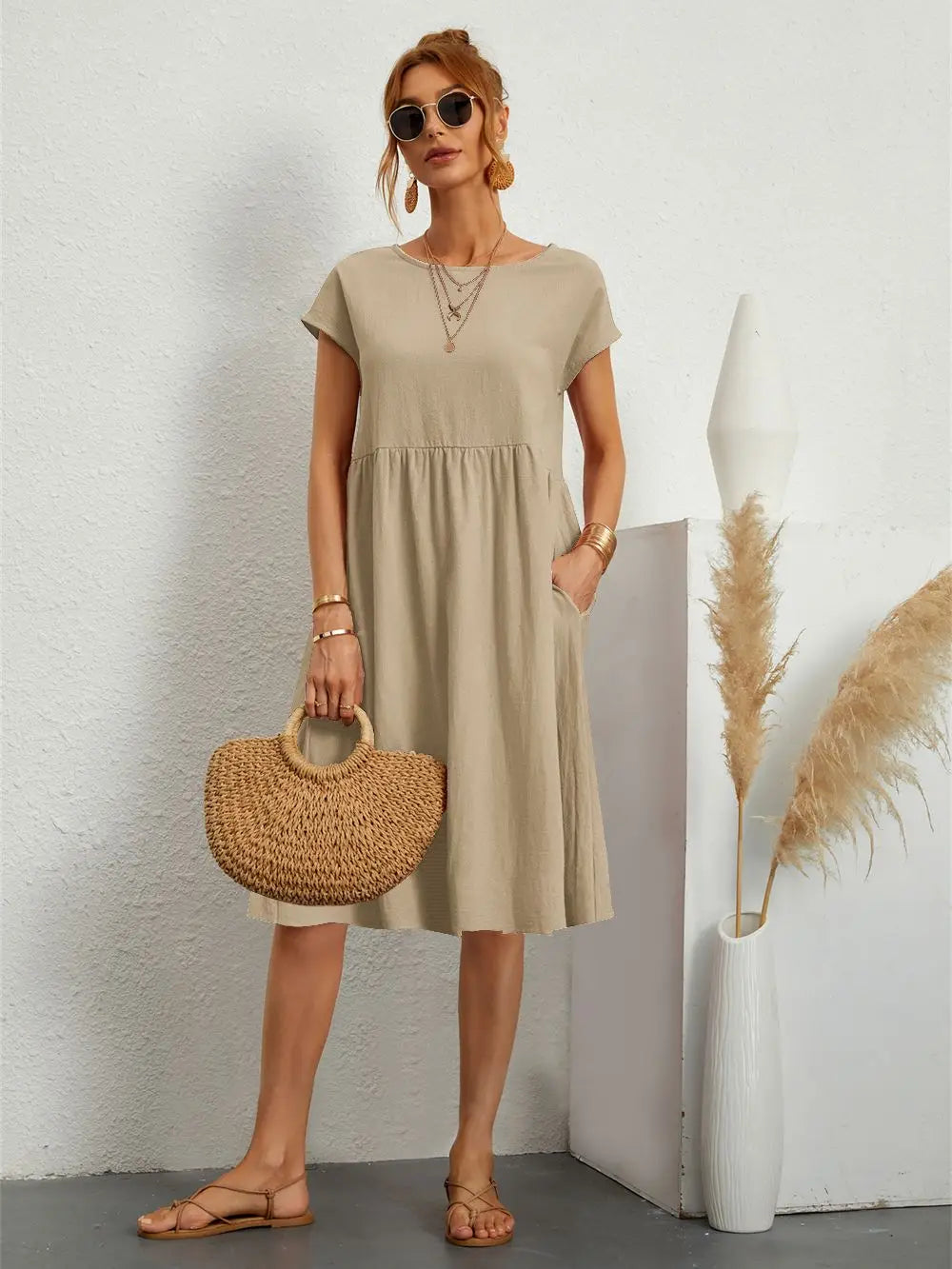 Women's Pocket Casual Day Midi Dress