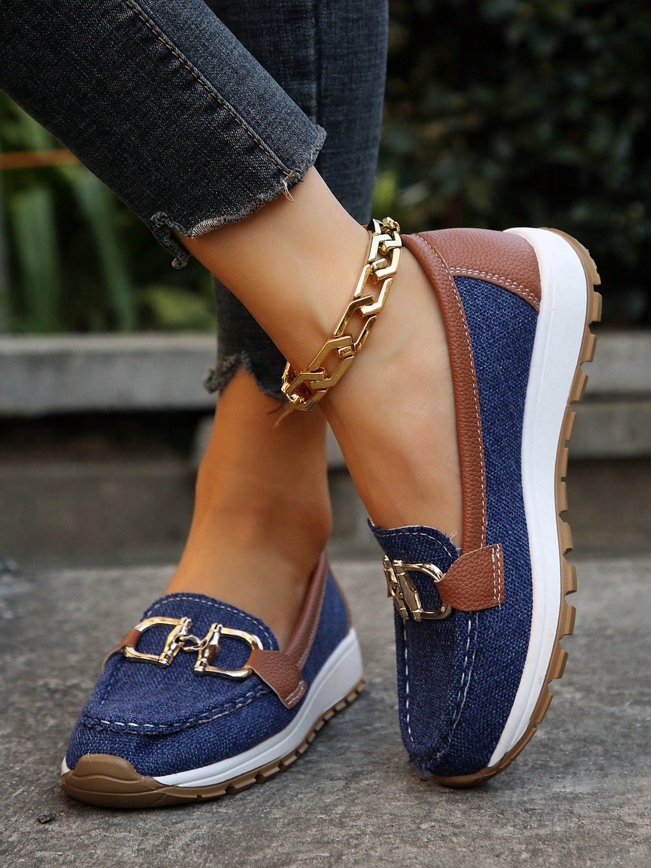 Women's Gold Buckle Comfort Loafers