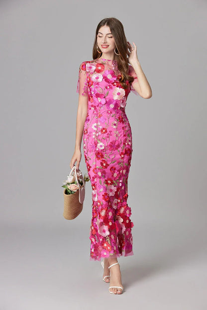 Women's Floral Appliqué Summer Gala Maxi Dress