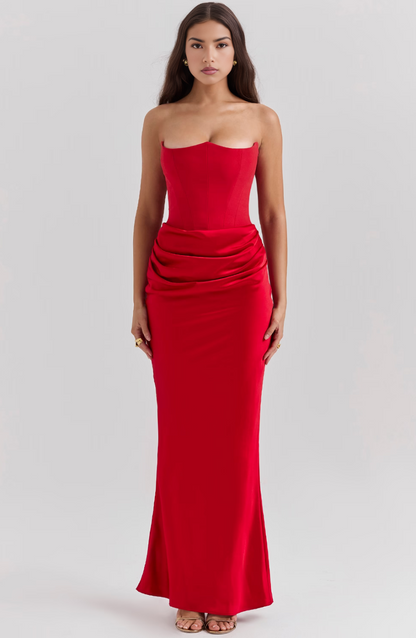 Women's Lace Strapless Evening Maxi Dress