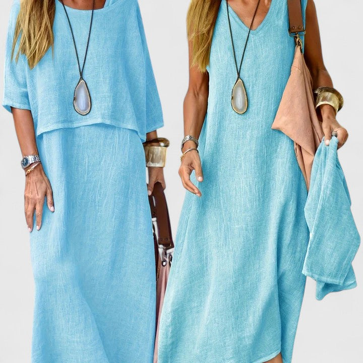 Women's Sleeveless V-Neck Maxi Dress Set