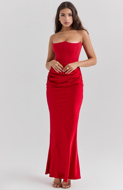 Women's Lace Strapless Evening Maxi Dress