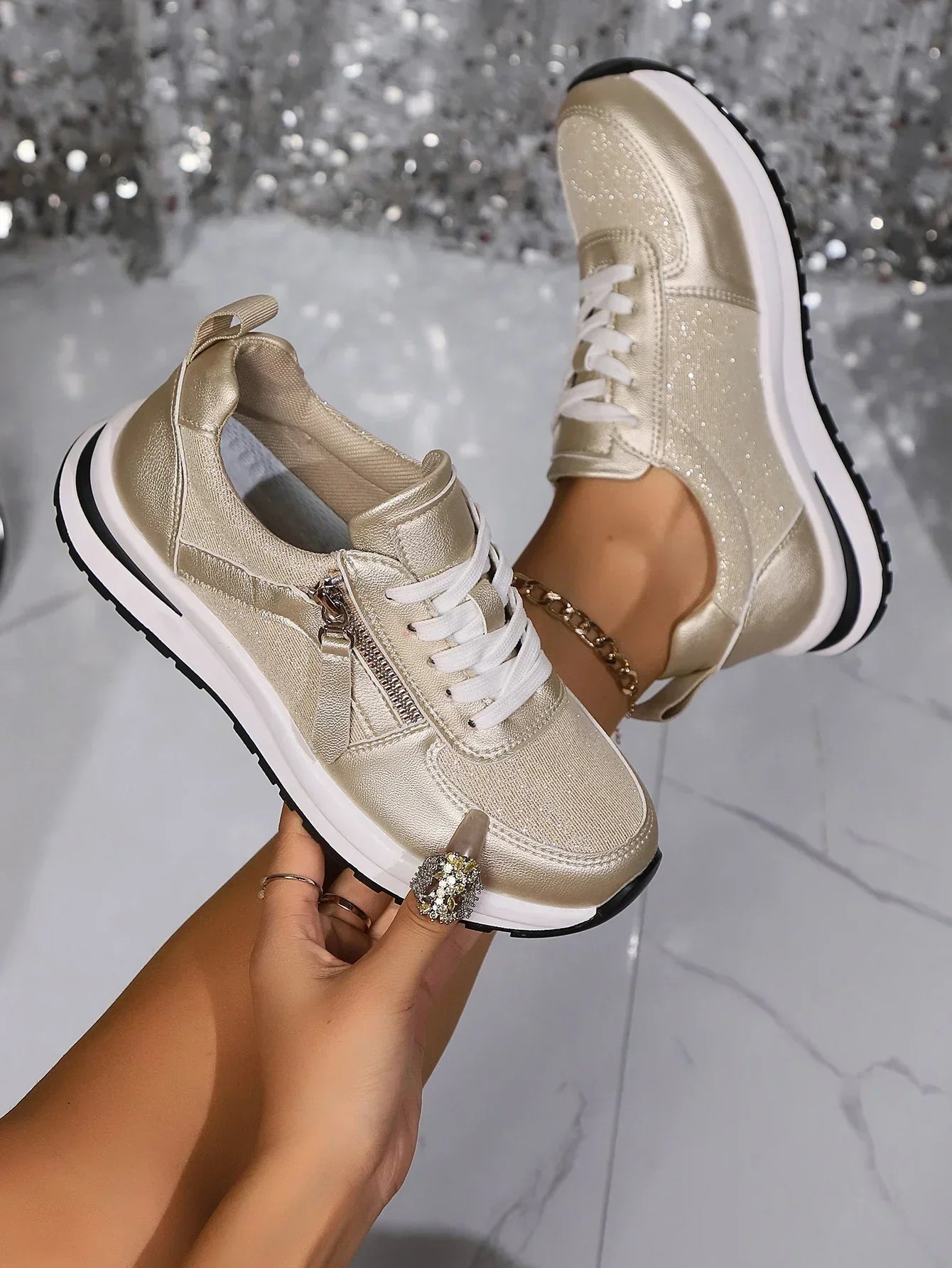 Women's Platform Lace-Up Zip Sneakers