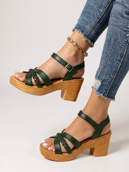 Women's Woven Block Heel Cushioned Sandals