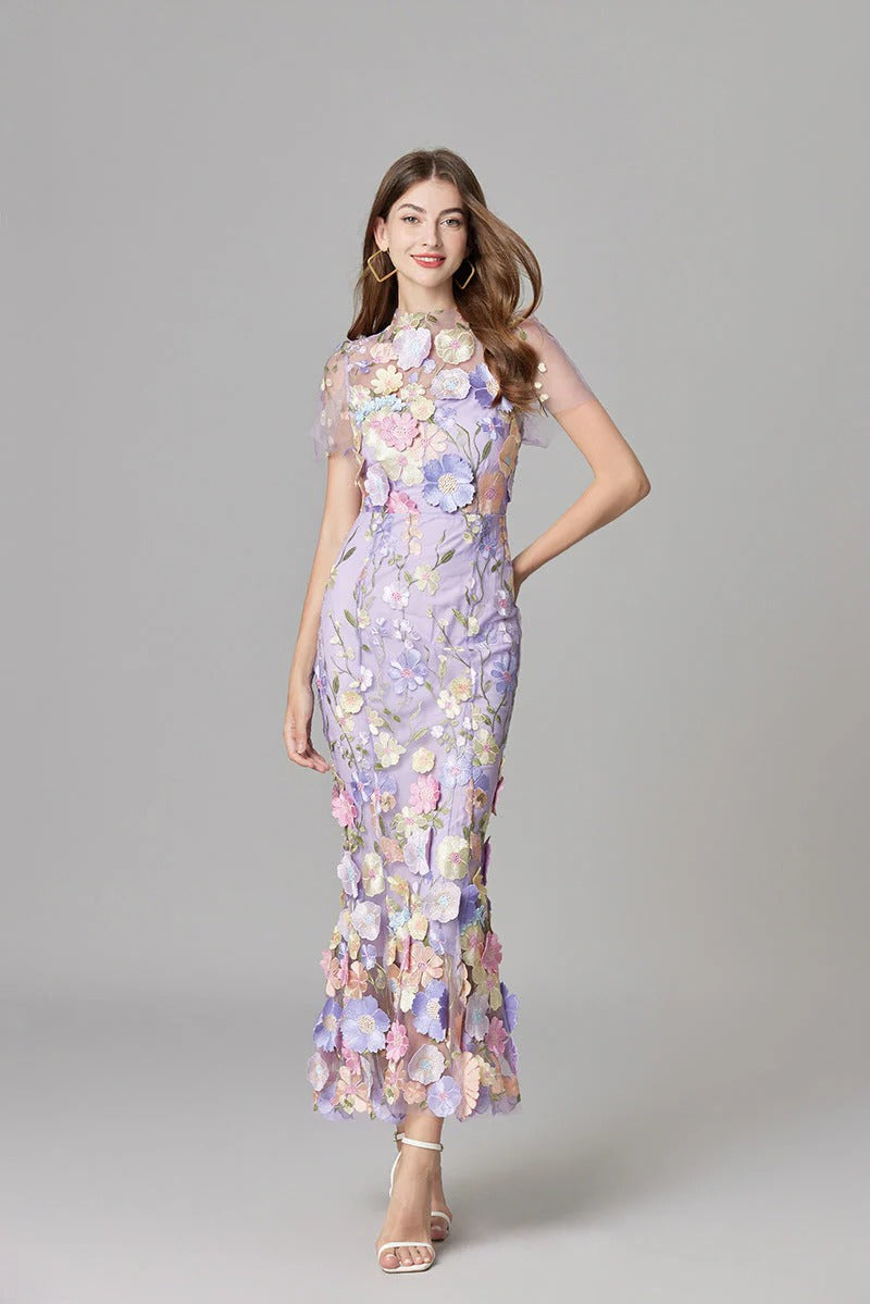 Women's Floral Appliqué Summer Gala Maxi Dress