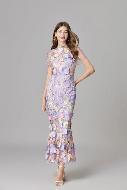 Women's Floral Appliqué Summer Gala Maxi Dress