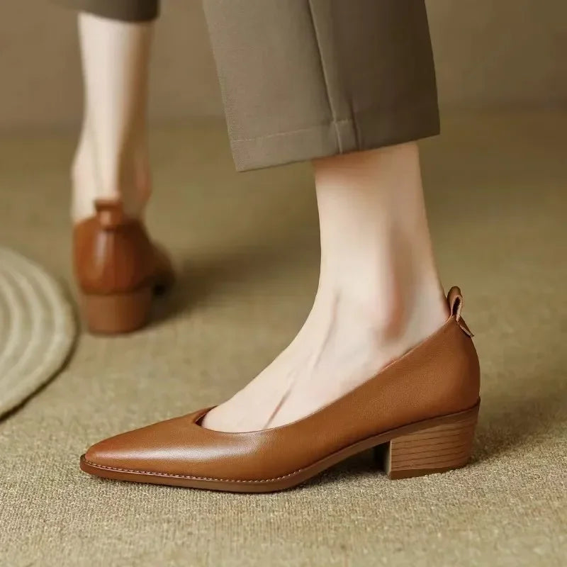 Women's Block Heel Pumps Pointed Toe Slip-On Work Shoes