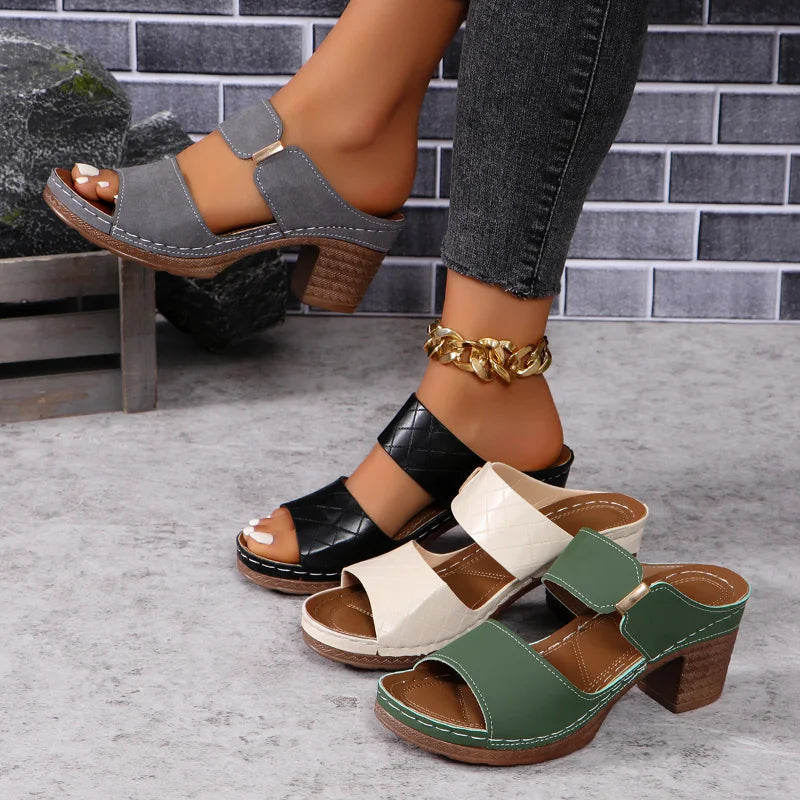 Women's Arch Support Block Heel Flat Sandals