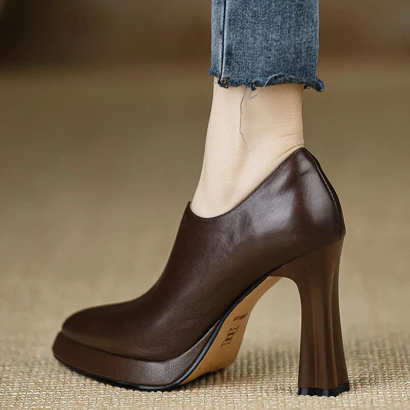 Women's High Heel Platform Block Heel Pumps Side Zip