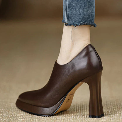 Women's High Heel Platform Block Heel Pumps Side Zip