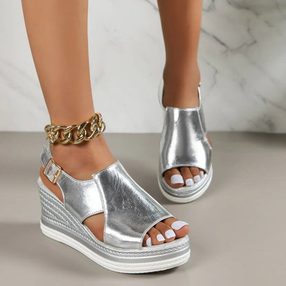 Women's Adjustable Metallic Flat Sandals